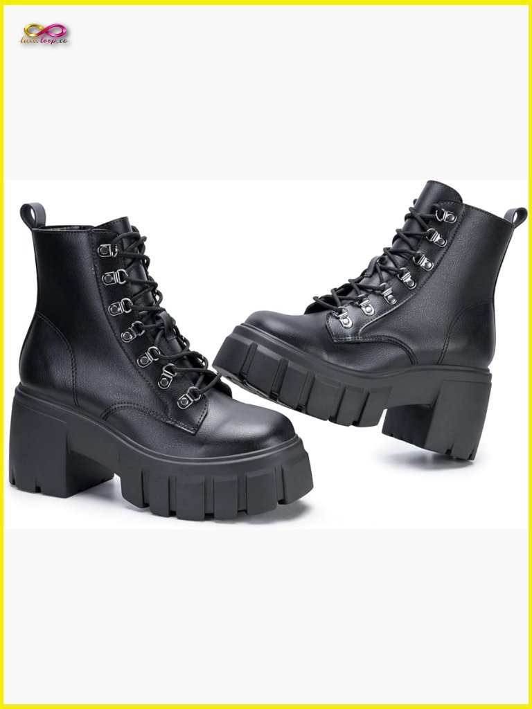 Combat Boots Lightweight Lace Up Side Zipper Ankle Chunky Platform Lug Sole